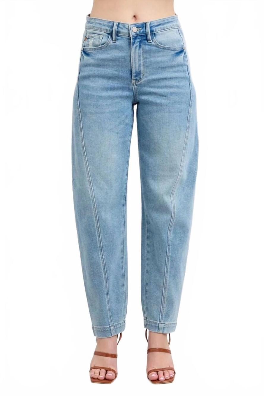 NEW JUDY BLUE high waist side panel barrel leg jeans in light denim